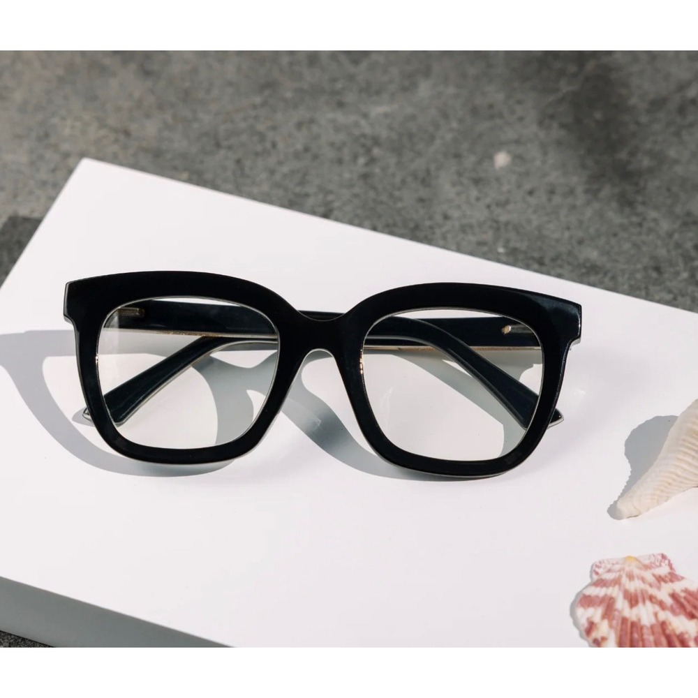 New Peepers Fanfare +2.00 Blue Light Readers Black Square Glasses w Case